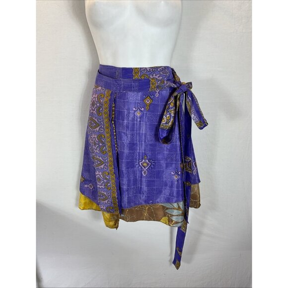 Darn‎ Good Yarn Reversible Sari Wrap Skirt -Mini size 4-12 purple gold BOHO - Picture 1 of 10
